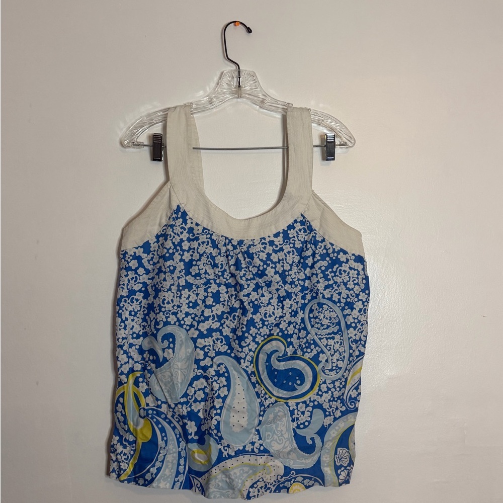 Lilly Pulitzer L/XL Blue and White Floral Paisley Tank Top